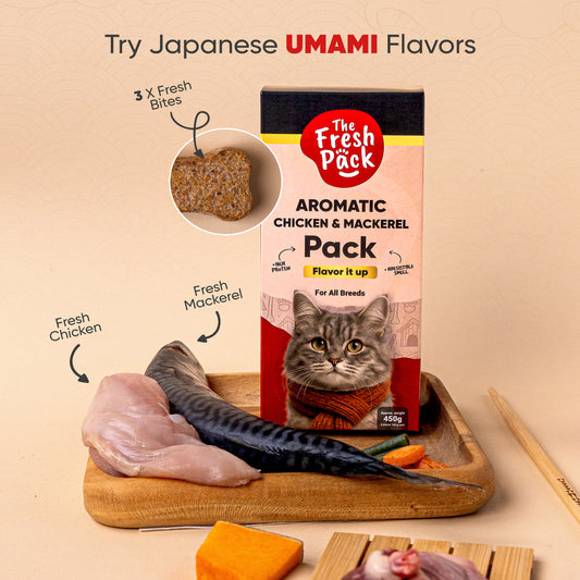 Aromatic Chicken & Mackerel  For cats - "UMAMI" 450 Grams -Best Fresh and Healthy Food for cats